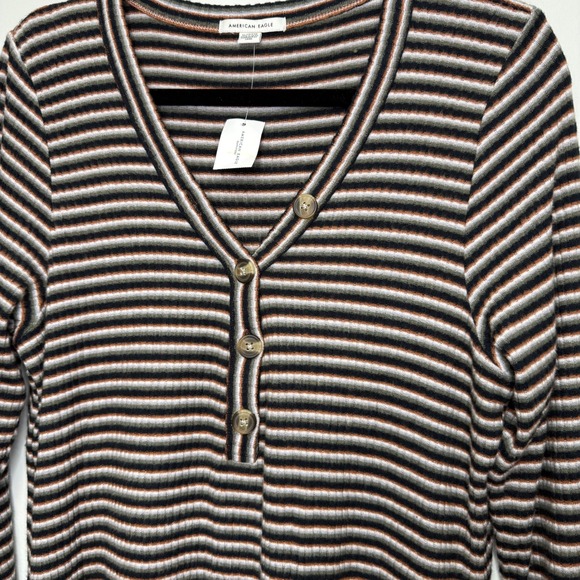 American Eagle‎ Outfitters Striped Ribbed Henley Long Sleeve Dress XL New - Picture 2 of 6